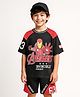 Pine Kids Marvel Single Jersey Knit Half Sleeves Oversize Drop Shoulder Raglan T-Shirt And Shorts Set With Avengers Graphics - Red & Black