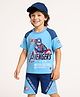 Pine Kids Marvel Single Jersey Knit Half Sleeves Oversize Drop Shoulder Raglan T-Shirt And Shorts With Avengers Captain America Graphics - Blue