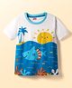 Babyhug Cotton Knit Half Sleeves T-Shirt With Beach Theme Print - White & Blue