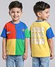 Babyhug Cotton Knit Half Sleeves Oversized Henley Neck Color Block T-Shirt with Back & Front  Print - Yellow & Red