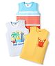 Babyhug Cotton Knit Sleeveless Tank T-Shirts with Beach Theme Print & Stripes Pack of 3 - Yellow White & Red