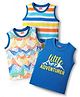 Babyhug Cotton Knit Sleeveless Tank T-Shirts with Mountain Print & Stripes Pack of 3 - Blue