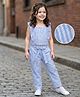 Mark & Mia Rayon Woven Frill Sleeves Co-ords Striped Top & Trouser with Fabric Belt - Light Blue