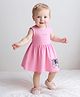 Bonfino 100% Cotton Knit Sleeveless Dress with Bloomer Unicorn Print & Text Embroidery - Pink