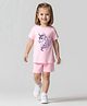 Bonfino 100% Cotton Knit Short Sleeves Unicorn Printed T-Shirt & Shorts Set - Pink