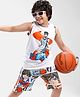 Ollington St. Cotton Sleeveless Tank T-Shirt & Shorts Set With Basketball Print -  White