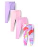 Bonfino 100% Cotton Knit Full Length Cloud Printed Leggings Pack of 4 - Pink Lavender & White
