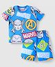Babyhug Marvel Single Jersey Knit Half Sleeves Co-ords Shorts Night Suit with Avengers Graphics - Blue