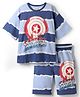 Pine Kids Marvel Single Jersey Knit Half Drop Shoulder Sleeves Oversized T-Shirt & Shorts Set With Captain America Graphics - Blue