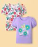 Honeyhap Premium 100% Cotton Knit Half Puffed Sleeves Tops with Bio Wash Tropical Theme Print Pack of 2 - Bright White & Lavender