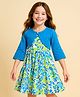Pine Kids Cotton Knit Floral Printed Frock with Three Fourth Sleeves Shrug - Blue