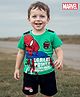 Babyhug Marvel Single Jersey Knit Half Sleeves T-Shirt & Shorts Set with Spider Man Graphics & Badge Detailing - Green & Black