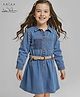 Arias 100% Cotton Knit Full Sleeves Solid Denim Dress With Belt - Blue