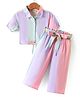 CrayonFlakes Rayon Half Sleeves Ombre Crop Shirt Style Top & Coordinating Belted Palazzo Set - Pink