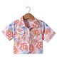 CrayonFlakes Half Sleeves Floral Printed Crop Cotton Shirt Top - White