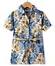 CrayonFlakes Cotton Half Puffed Sleeves Floral Printed Shirt Style Dress - Blue