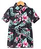 CrayonFlakes Cotton Half Puffed Sleeves Floral Printed Shirt Style Dress With Belt - Black