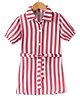 CrayonFlakes Rayon Half Sleeves Striped Shirt Style Belted Dress - Off White