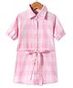 CrayonFlakes Rayon Half Sleeves Checked Shirt Style Belted Dress - Pink