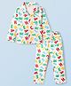 HoneyHap Premium 100% Cotton Knit Full Sleeves Front Open Co-ords Night Suit with Bio Finish & Alphabet Print - Bright White