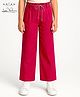 Arias Cotton Linen Woven Full Length Solid Color Trouser with Belt - Red