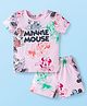 Babyhug Disney Single Jersey Knit Half Sleeves Co-ords Shorts Night Suit with Minnie Mouse Print - Pink