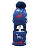 Little Surprise Box Woollen Blend Dinosaur Designed Beanie Cap & Neck Muffler Set - Blue-  Diameter- 42cms