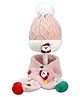 Little Surprise Box Woollen Blend Santa Applique Detailed Self Designed Beanie Cap & Muffler Set - Pink-  Diameter 32cms