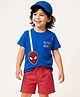 Babyhug Marvel Single Jersey Knit Half Sleeves T-Shirt & Shorts Set With Spider Man Graphics & Pocket Detailing - Blue & Red