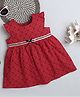 Many frocks & Cotton Flutter Sleeves Checked & Lace Embellished Dress - Red