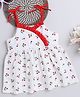 Many frocks & Cotton Sleeveless Cherries Printed Frill Detailed Dress - White