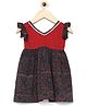 Many frocks & Cotton Frill Sleeves Floral Printed Lace Embellished Dress - Maroon