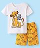 Babyhug Disney Single Jersey Knit Half Sleeves Shorts Night Suit with Lion King Graphics - White & Yellow