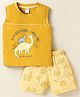 Tango Single Jersey Knit Sleeveless Tank T-Shirt & Shorts Set with Dino Print & Tape Detailing - Mustard