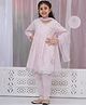 Little Bansi 100% Cotton Three Fourth Sleeves Floral Embroidered Lace Embellished Angrakha Style Kurta Churidar With Dupatta Set - Pink