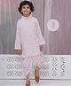 Little Bansi 100% Cotton Full Sleeves Floral Embroidered Dhoti Kurta Set - Pink