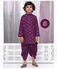 Little Bansi 100% Cotton Full Sleeves Floral Zari Embroidered Dhoti Kurta Set - Purple