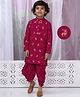Little Bansi 100% Cotton Full Sleeves Deer Zari Embroidery Kurta Dhoti Set - Rose Red