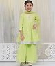 Little Bansi 100% Cotton Three Fourth Sleeves Floral Embroidery & Lace Embellished Style Kurta Sharara With Dupatta Set - Green