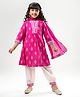 EARTHY TOUCH Cambric Woven Three Fourth Sleeves  Kurta Salwar Set & Dupatta with Floral Print & Lace Detailing - Dark Pink