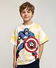 Pine Kids Marvel Single Jersey Knit Half Sleeves Oversize Drop Shoulder T-Shirt Captain America Graphics And Sequins Detailing - Yellow & White