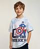 Pine Kids Marvel Terry Knit Half Sleeves Oversize Drop Shoulder Tie And Dye T-Shirt With Avengers-Captain America Graphics - Light Blue