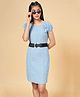 Coolsters by Pantaloons Cotton Half Puffed Sleeves Solid Dress With Belt - Blue