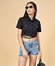Coolsters by Pantaloons Cotton Half Sleeves Solid Shirt Style Crop Top - Black