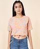 Coolsters by Pantaloons Cotton Spandex Half Sleeves Floral Printed Top - Orange