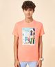 Coolsters by Pantaloons Cotton Half Sleeves Boat & Greece Text Printed Tee - Peach