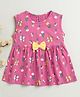 BUMZEE Cotton Sleeveless Floral Printed & Bow Applique Detailed Dress - Magenta