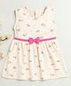 BUMZEE Cotton Sleeveless Floral Printed & Bow Applique Detailed Dress - Beige