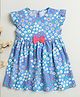 BUMZEE Cotton Frill Sleeves Floral Printed & Bow Applique Detailed Dress - Blue