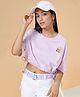 Coolsters by Pantaloons Cotton Half Sleeves Chocolate Milk Patch Detailed Crop Top - Purple